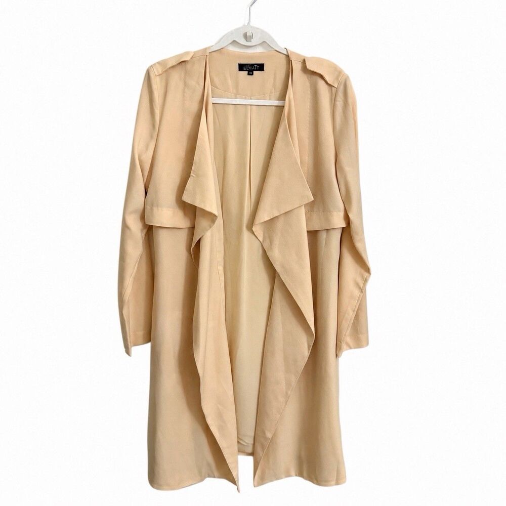 ELLIATT Trench Coat XS Beige Open Front Drape Waterfall Long Sleeve Pockets